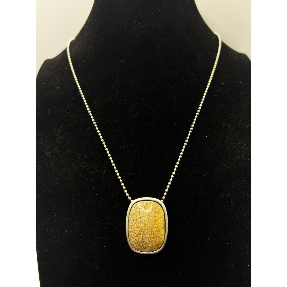 Axcess Pendant Necklace Womens 15" Brown Jasper Stone Silver Tone Ball Chain NWT